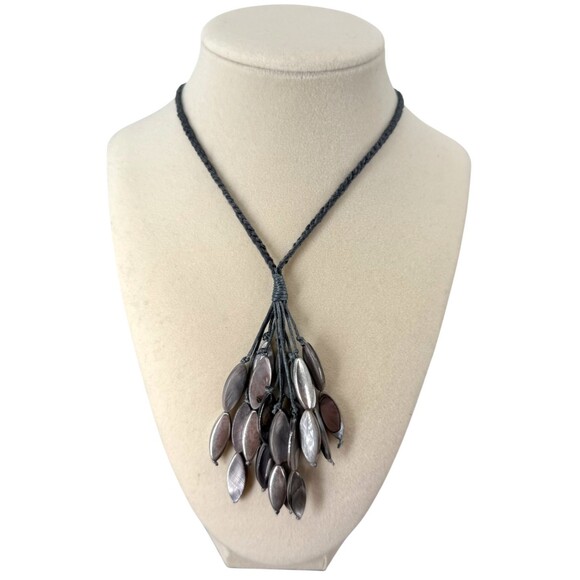 J. Jill Shell Necklace Abalone Sculpted Pendant Tassel Braided Adjustable 30" - Picture 4 of 9